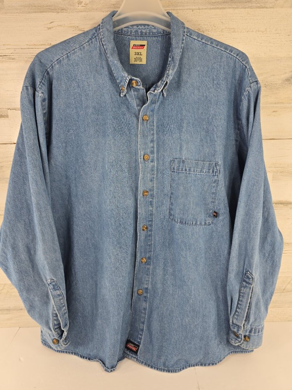 Dickies Shirt Men's SIZE 3XL Blue Denim Button Down Long Sleeve Workwear *FLAW*.
